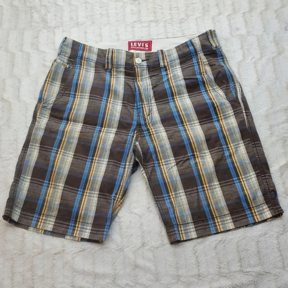 Levi's Men's  Shorts Brown Blue Check Flat Front HQ Size 36 Actual 37 - Picture 11 of 13